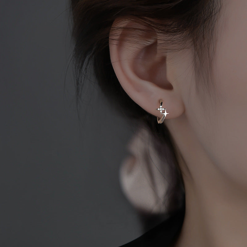 Fangxing Star Ear Buckle s925 Pure Silver Earrings for Women's Niche Design, Light Luxury Style Earrings, New Summer Ear Accessories
