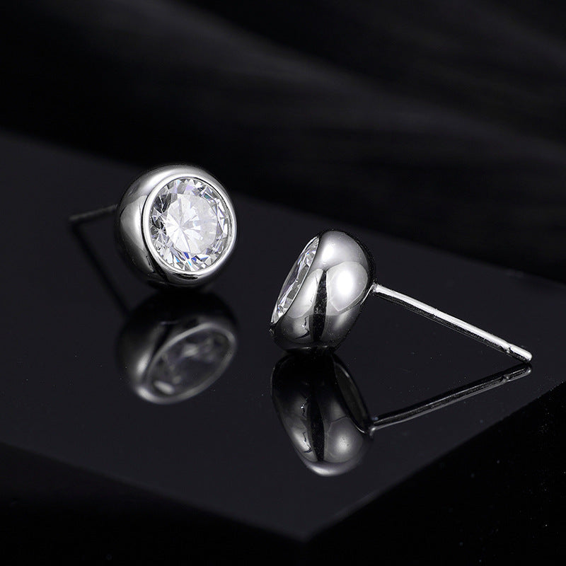 Elegant Geometric Round 925 Sterling Silver Cubic Zirconia Stud Earrings
