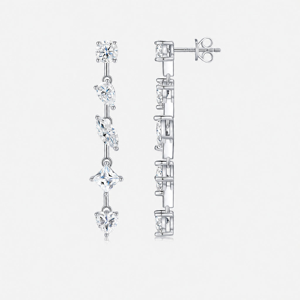 Moissanite Long Drop Earrings 925 Sterling Silver Pear Shape And Multi Shape Dangle Earrings For Women Elegant Fashion Wedding Party Anniversary Gift Fine Jewelry