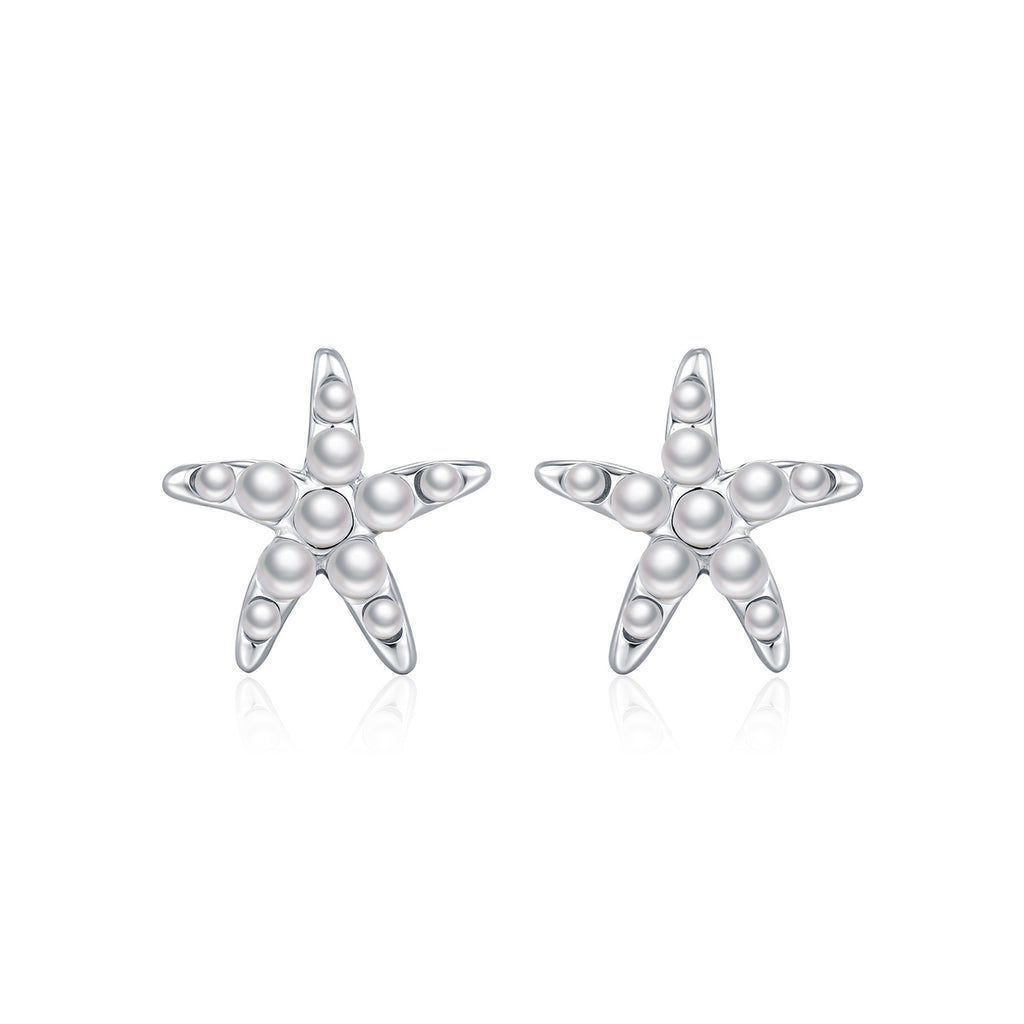 Pendientes de Plata Esterlina 925 con Estrella de Mar y Perla Delicada del Océano