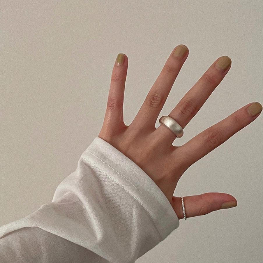 Women Fashion Elegant Style Geometric Design Brushed 925 Sterling Silver Pure Metal Ring