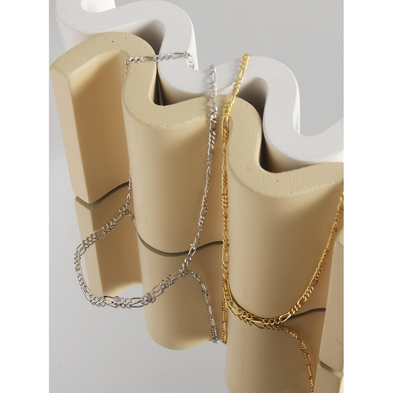 Collar de cadena Geométrica Figaro Trenzada de Metal Puro de Plata Esterlina 925