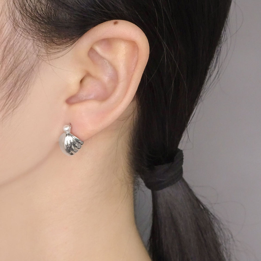 Girl Cute Shell Pearls Conch 925 Sterling Silver Hoop Earrings
