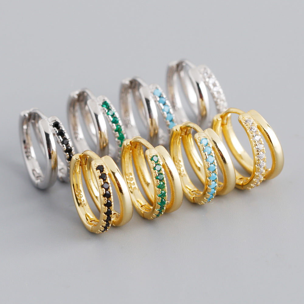 Pendientes Dobles de Círculo Geométrico con Circonia Cúbica, Lujo Asequible y Versátiles, de Plata Esterlina 925