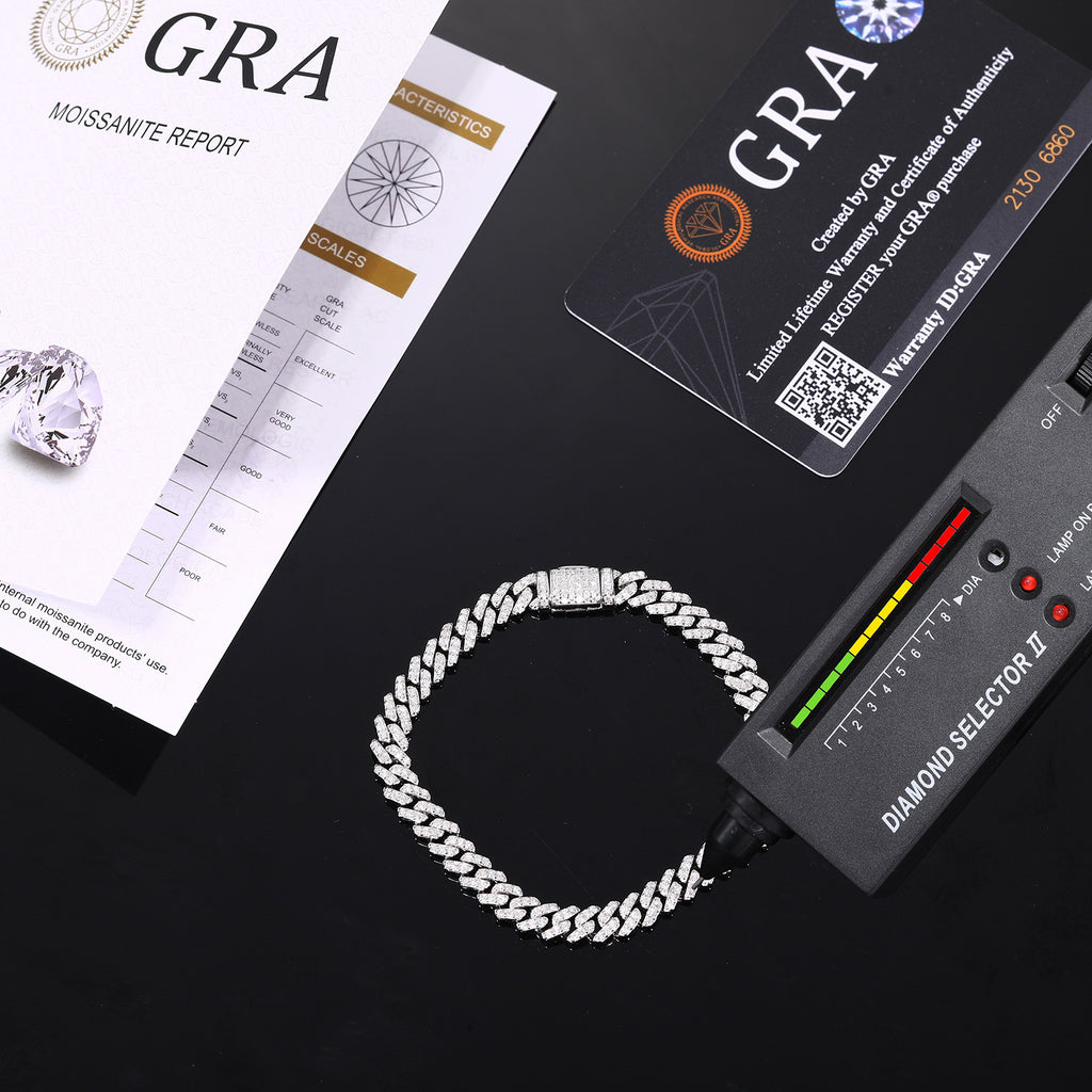 Pulsera de Plata de Ley 925 con Eslabón Cubano Geométrico de Moissanita