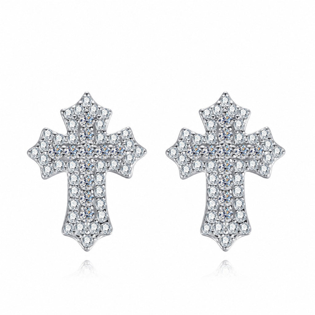 Cross Shaped Cubic Zirconia 925 Sterling Silver Earrings