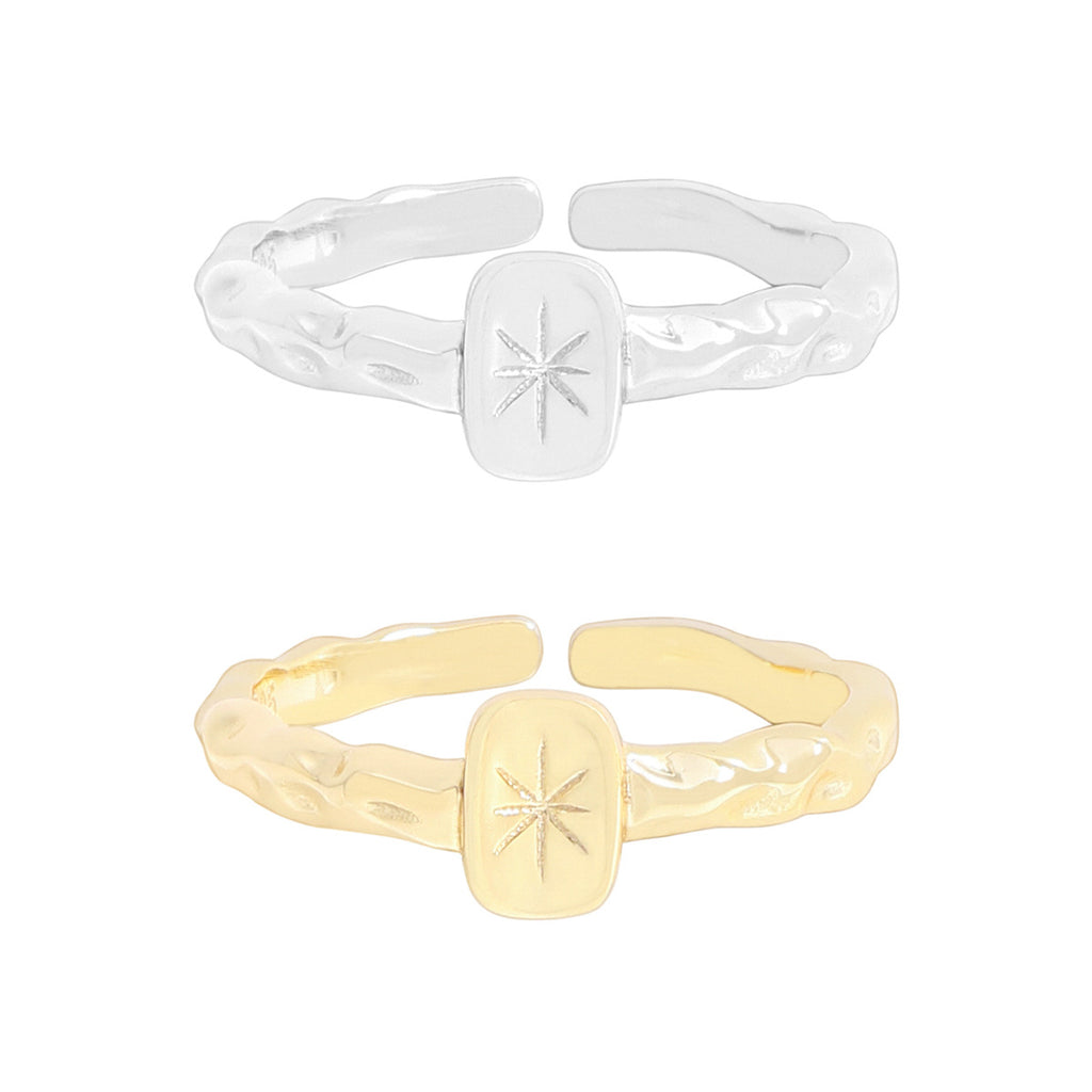 Casual Irregular Shining Starburst 925 Sterling Silver Adjustable Ring