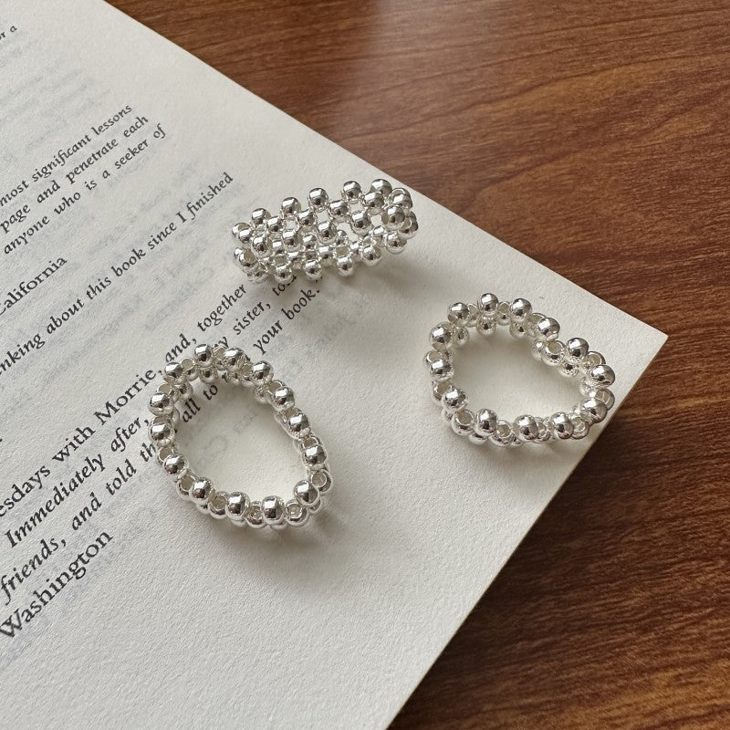 Modern Fashion Jewelry Geometric Beaded Design Adjustable 925 Sterling Silver Ring