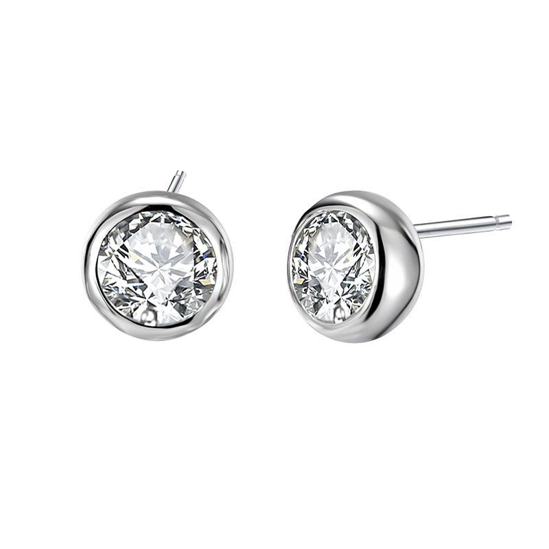 Elegant Geometric Round 925 Sterling Silver Cubic Zirconia Stud Earrings