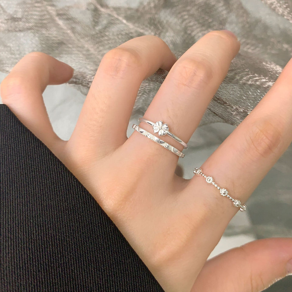 Women Cute Mini Flower 925 Sterling Silver Adjustable Ring