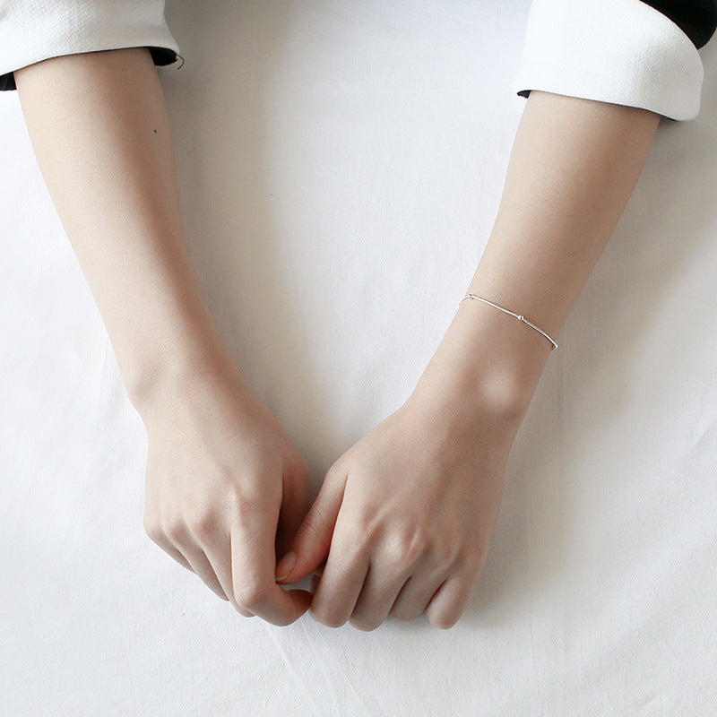 Minimalist Geometric Round Bead S925 Sterling Silver Snake Bone Chain Bracelet