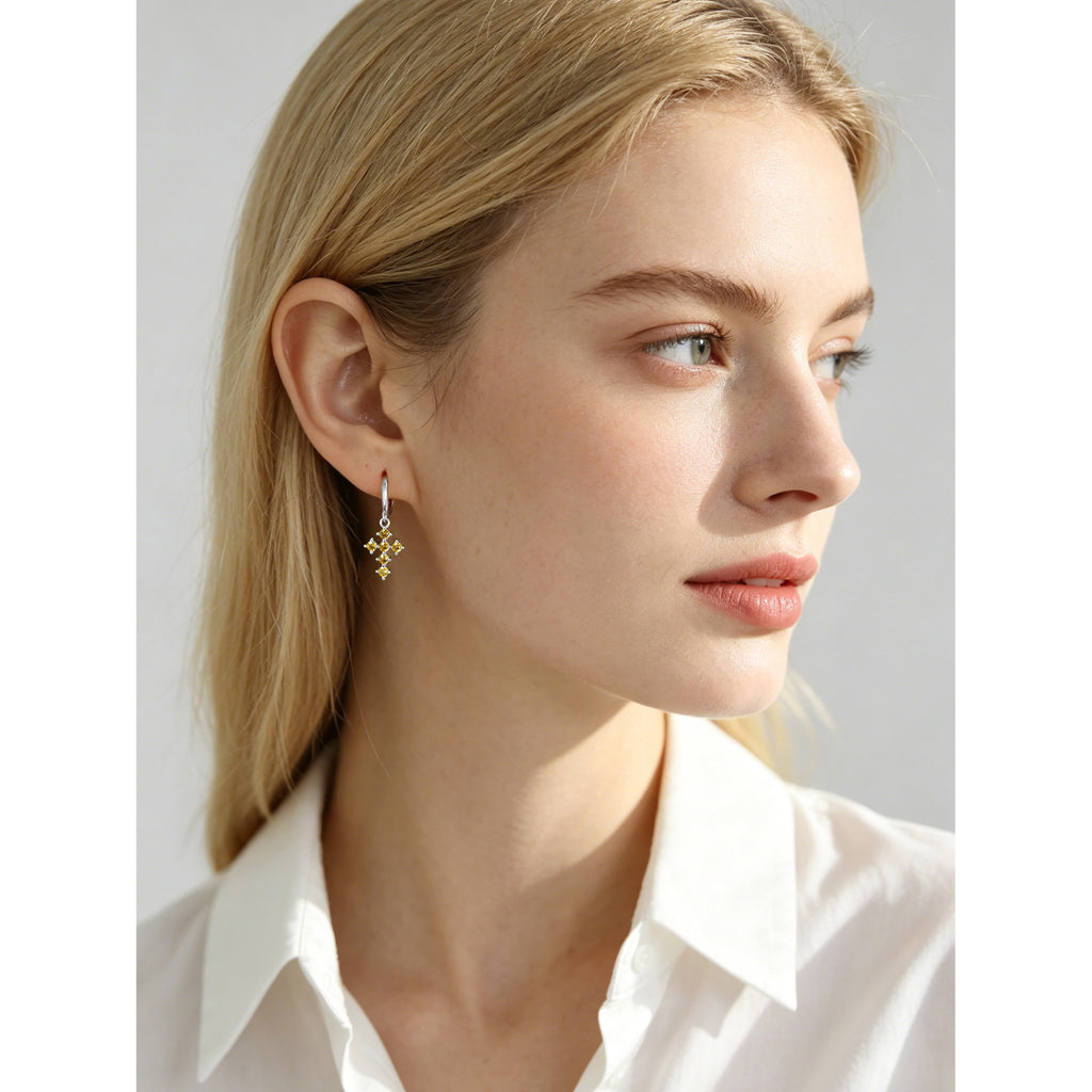 Cross shaped Geometric Cubic Zirconia 925 Sterling Silver Earrings