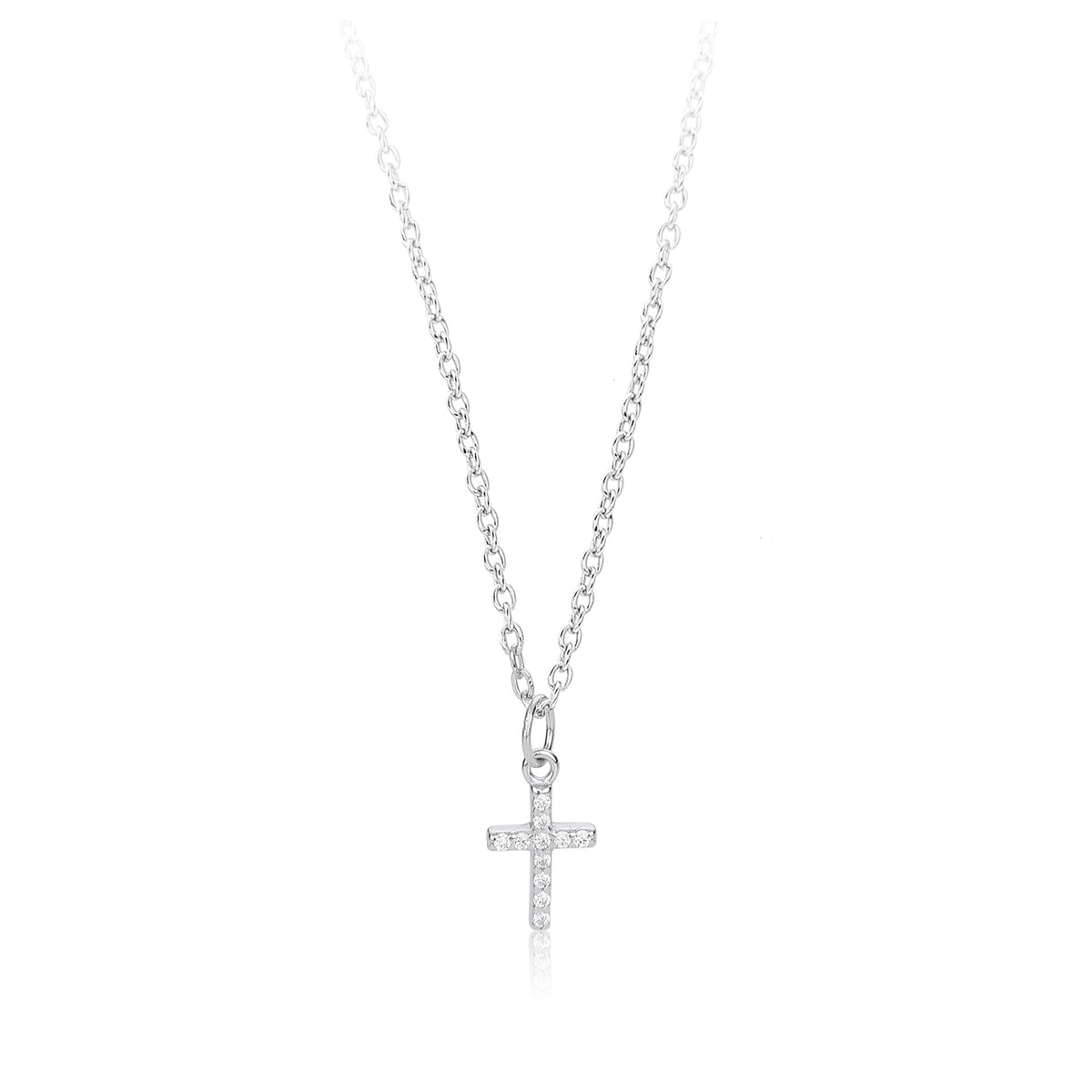Fine Jewelry Gift Women 925 Sterling Silver Chain Adjustable Length Cubic Zirconia Cross Pendant Necklace