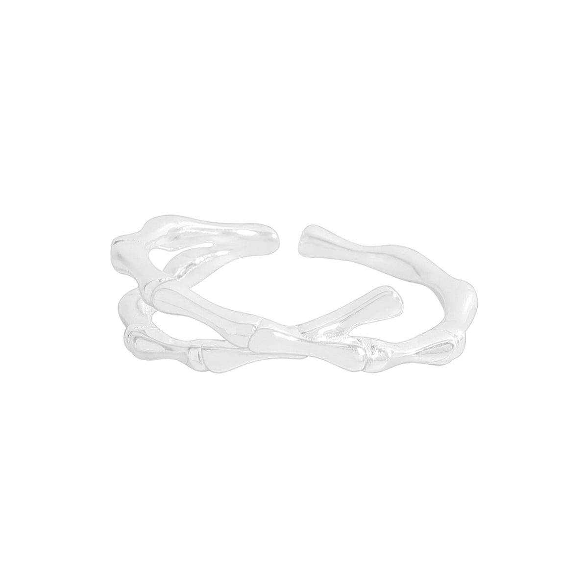 Elegant Bamboo Joint Cross 925 Sterling Silver Adjustable Ring
