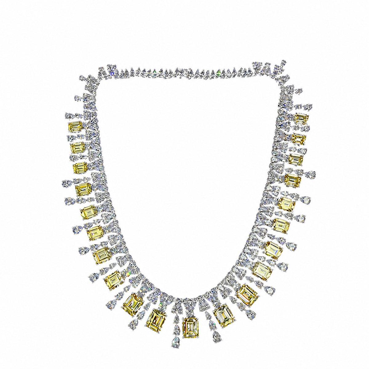 Collar de plata esterlina 925 incrustado con esmeraldas amarillas y circonitas cúbicas en forma de pera