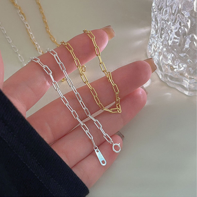 Minimalist Rectangular Paperclip Link  925 Sterling Silver Necklace