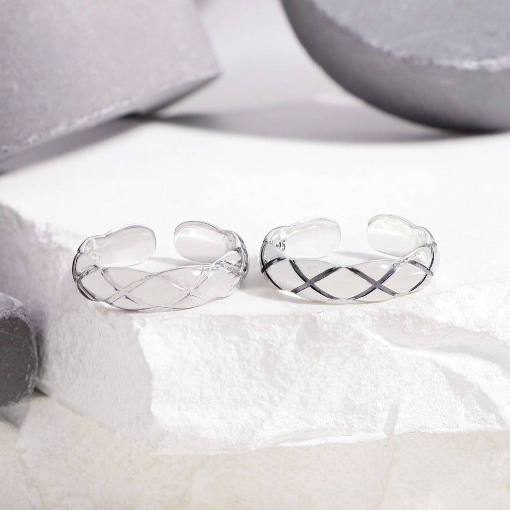 Lady Elegant Quilting 925 Sterling Silver Wave Adjustable Ring
