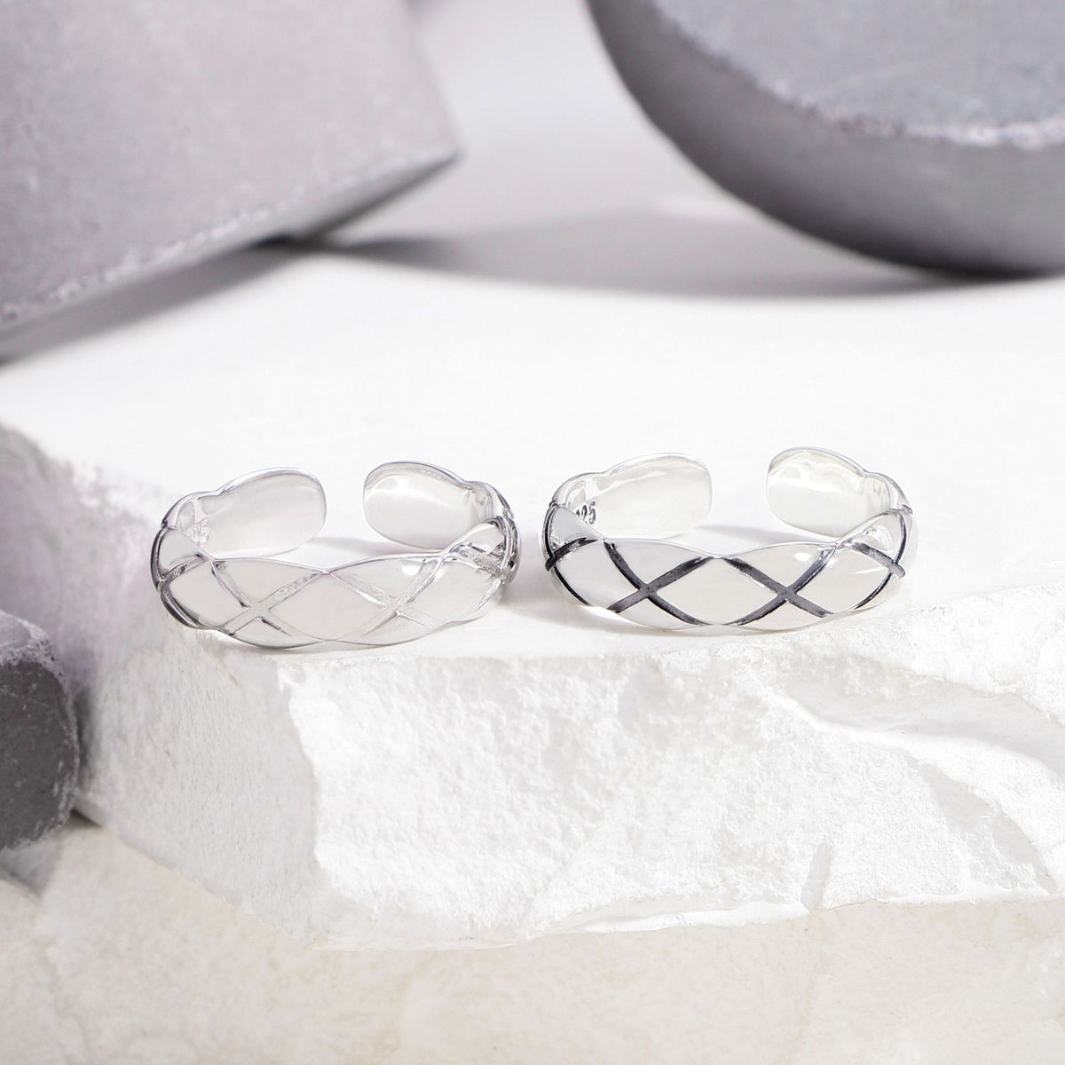 Lady Elegant Quilting 925 Sterling Silver Wave Adjustable Ring