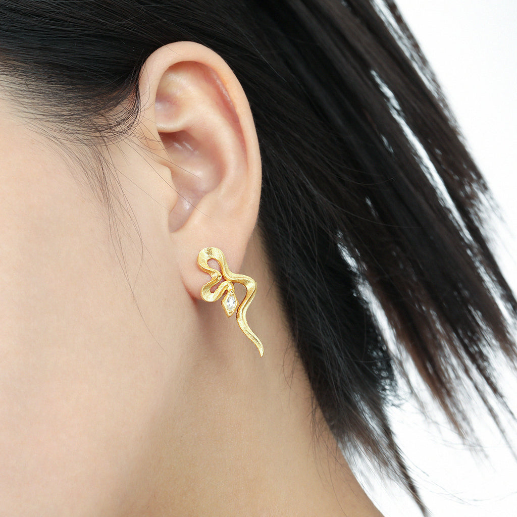 Party Irregular CZ Snake Animal 925 Sterling Silver Dangling Earrings