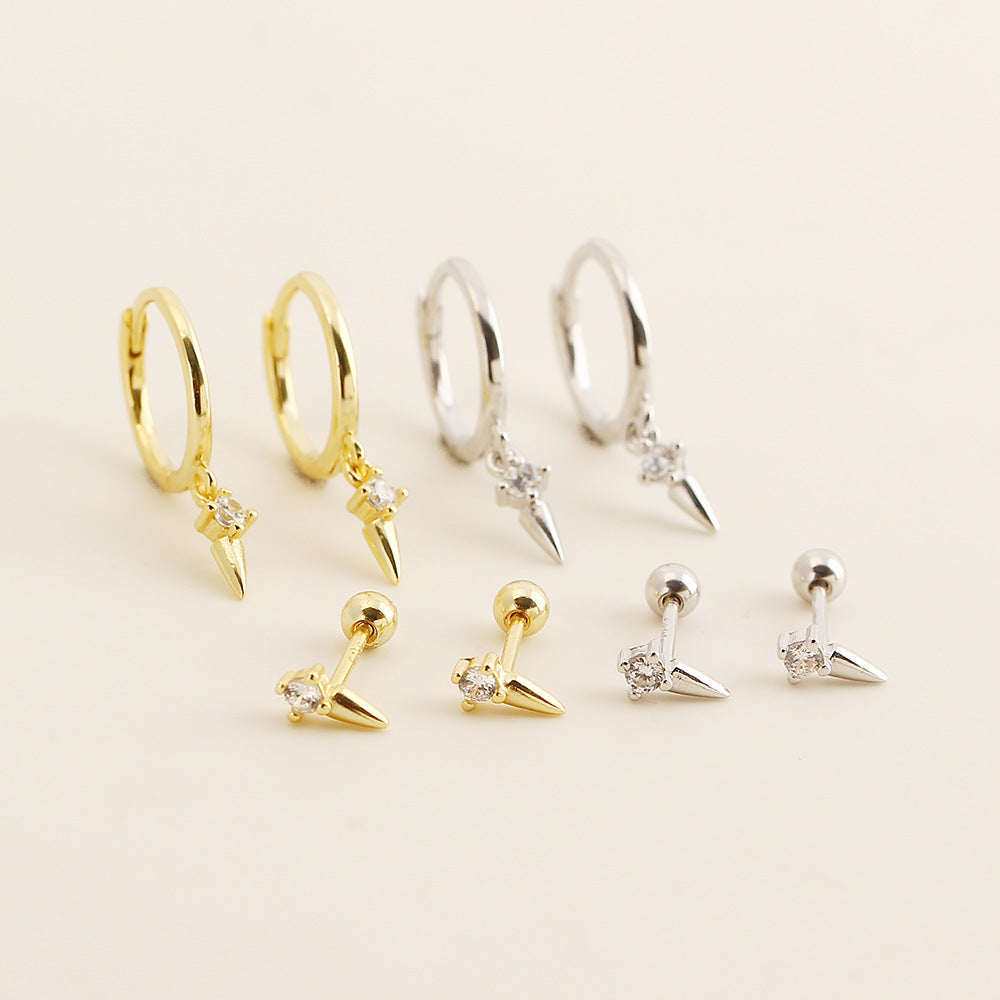 Delicada joyería moderna minimalista de moda con aro geométrico y espiga en plata esterlina 925