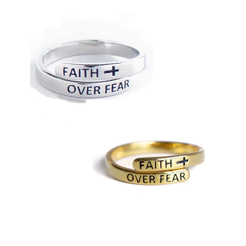 Anillo Religioso de Cruz de Fe de Plata Esterlina 925 Ajustable de Banda Abierta