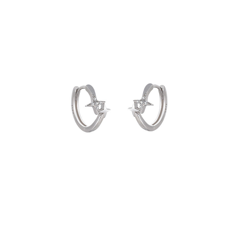Fangxing Star Ear Buckle s925 Pure Silver Earrings for Women's Niche Design, Light Luxury Style Earrings, New Summer Ear Accessories
