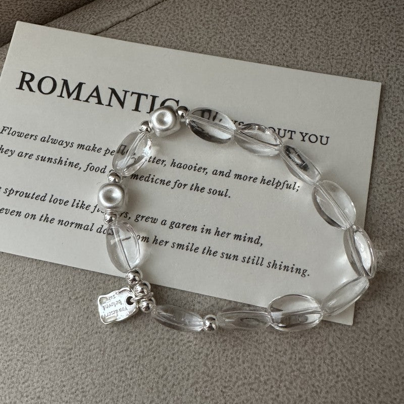 Girl Beautiful Geometry Square Oval White Crystal 925 Sterling Silver Bracelet