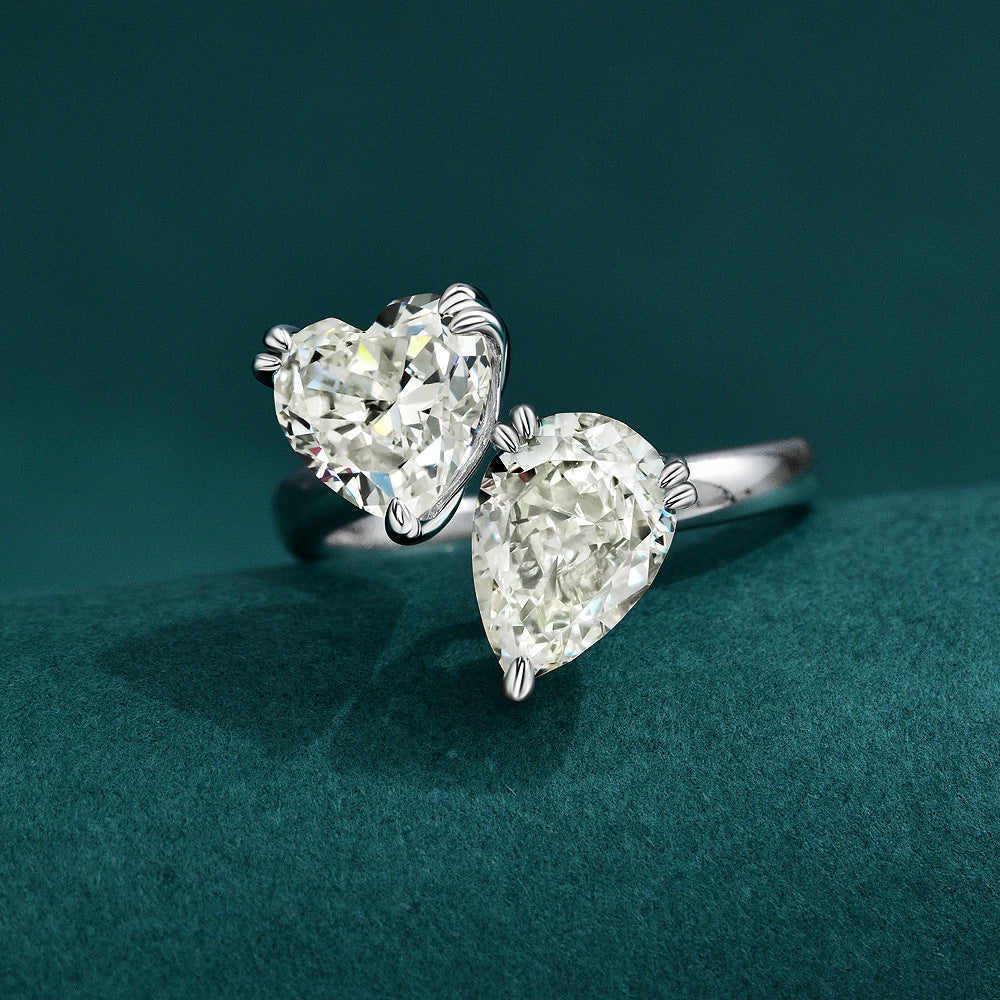Anillo de piedras preciosas con forma de corazón y corte pera de circonia cúbica en plata esterlina 925