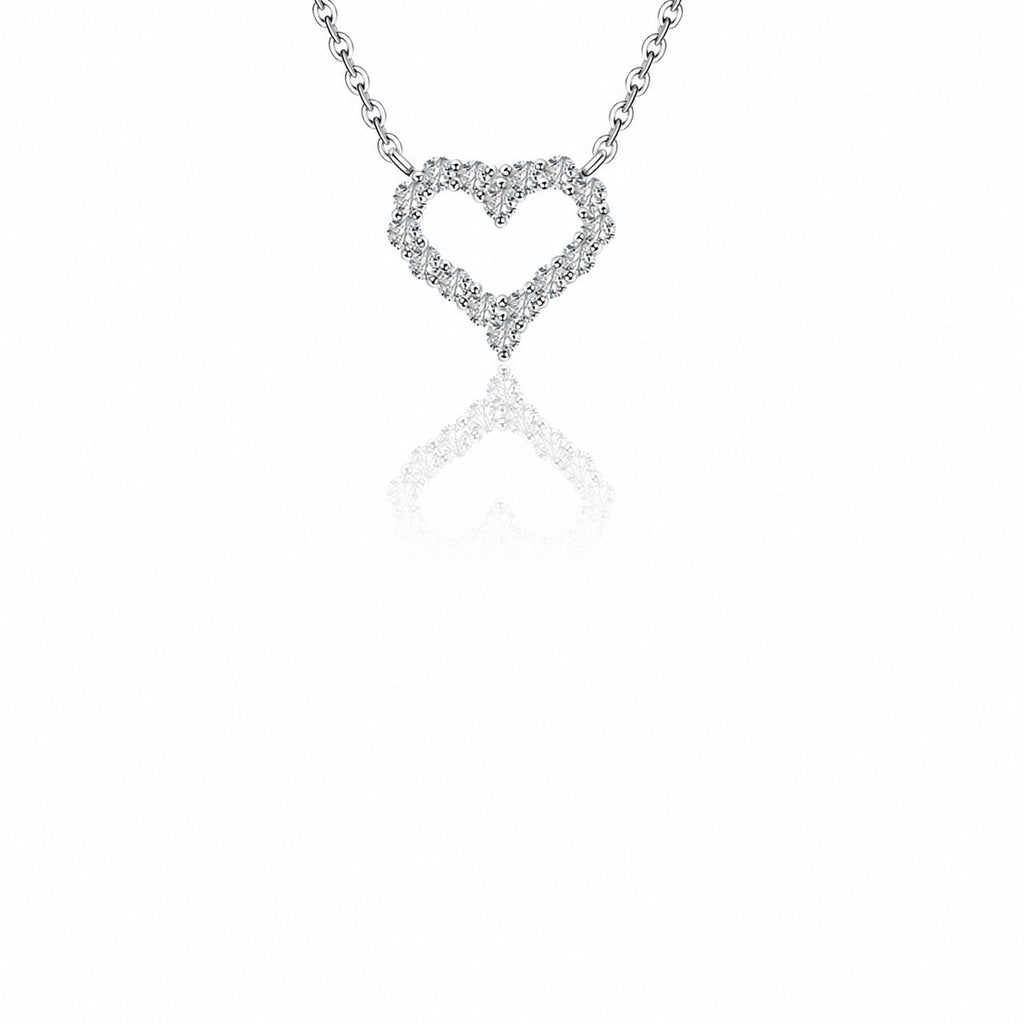 Moissanite Open Heart Outline Necklace 925 Sterling Silver Clavicle Chain Necklace