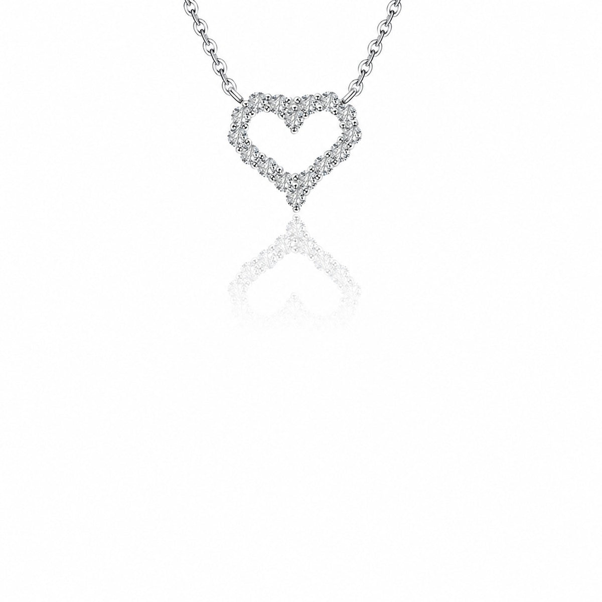 Moissanite Open Heart Outline Necklace 925 Sterling Silver Clavicle Chain Necklace