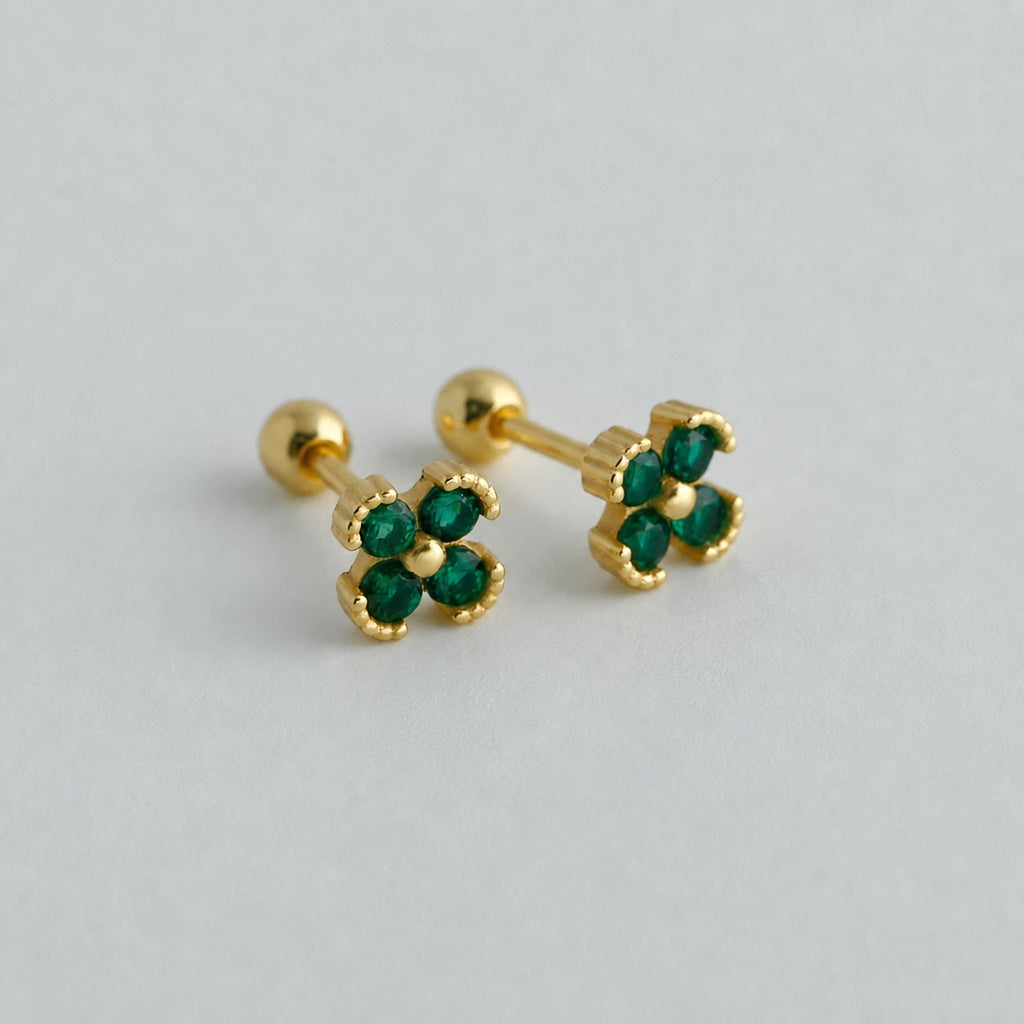 Cubic Zirconia Four-Petal Flower Stylish and Elegant 925 Sterling Silver Stud Earrings