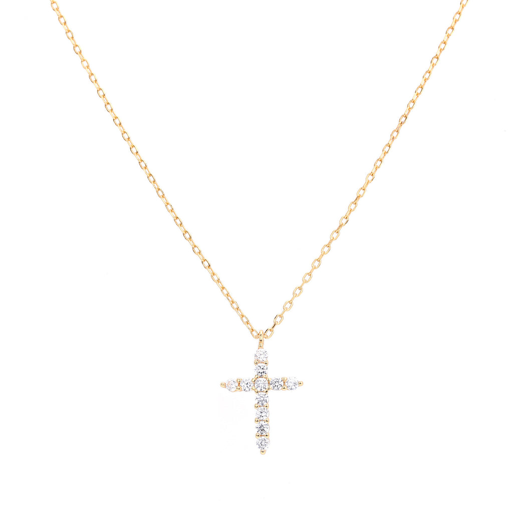 Religious Jewelry  925 Sterling Silver Adjustable Chain Cubic Zirconia Cross Pendant Necklace