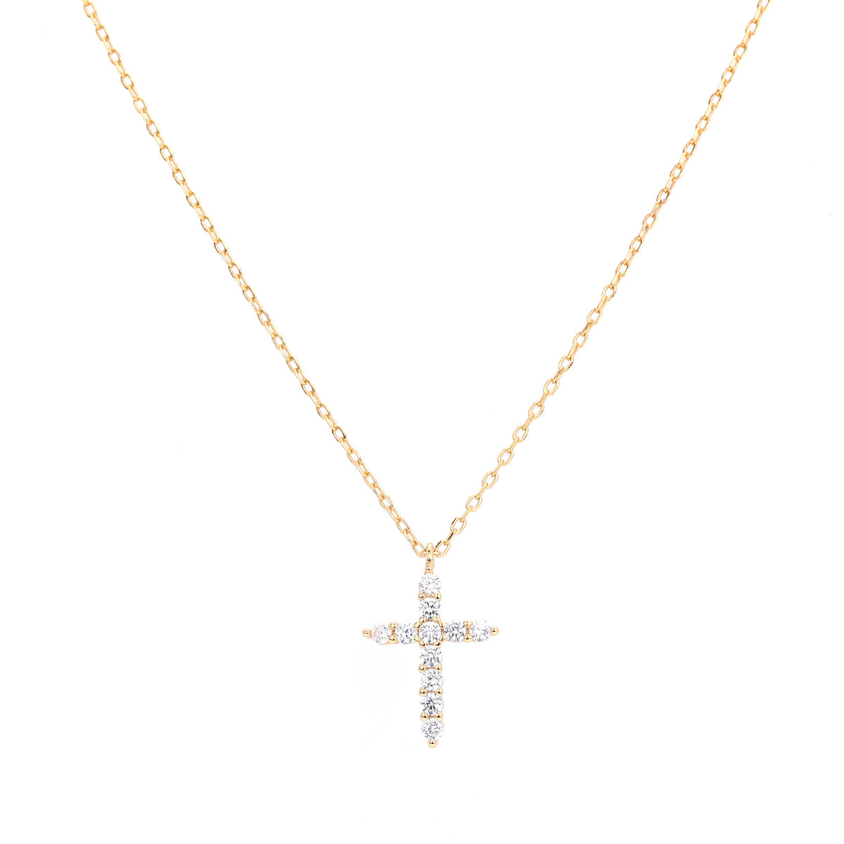 Religious Jewelry  925 Sterling Silver Adjustable Chain Cubic Zirconia Cross Pendant Necklace