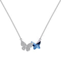 Women Beautiful Blue Austrian Crystal CZ Butterfly 925 Sterling Silver Necklace
