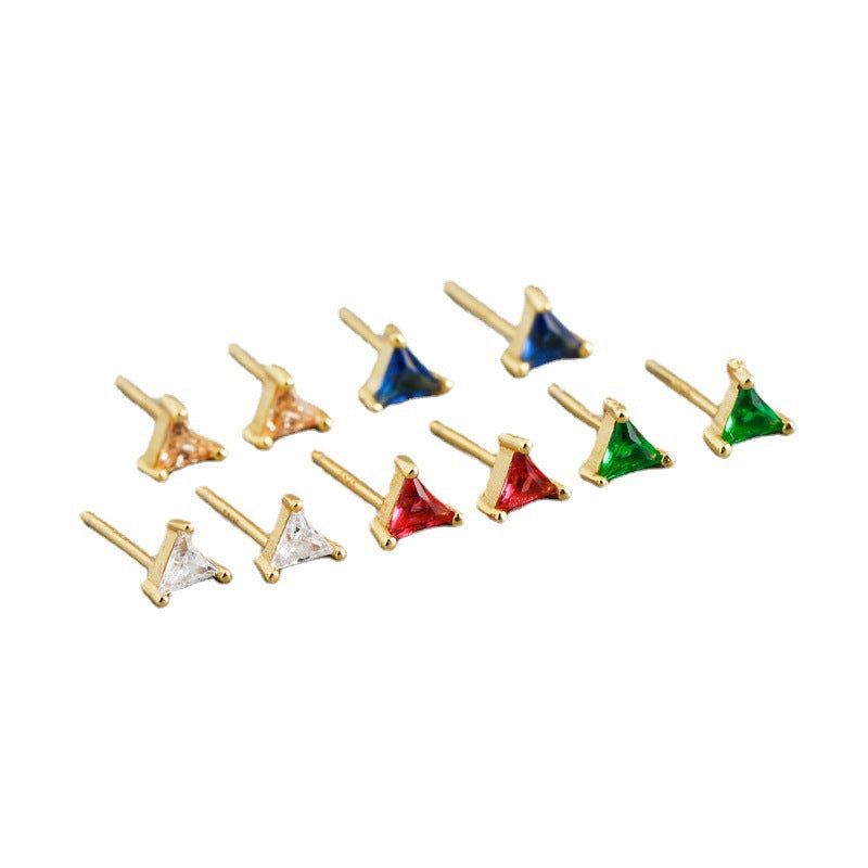 Fashion Jewelry Mini Geometric Triangle Zirconia 925 Sterling Silver Stud Earrings