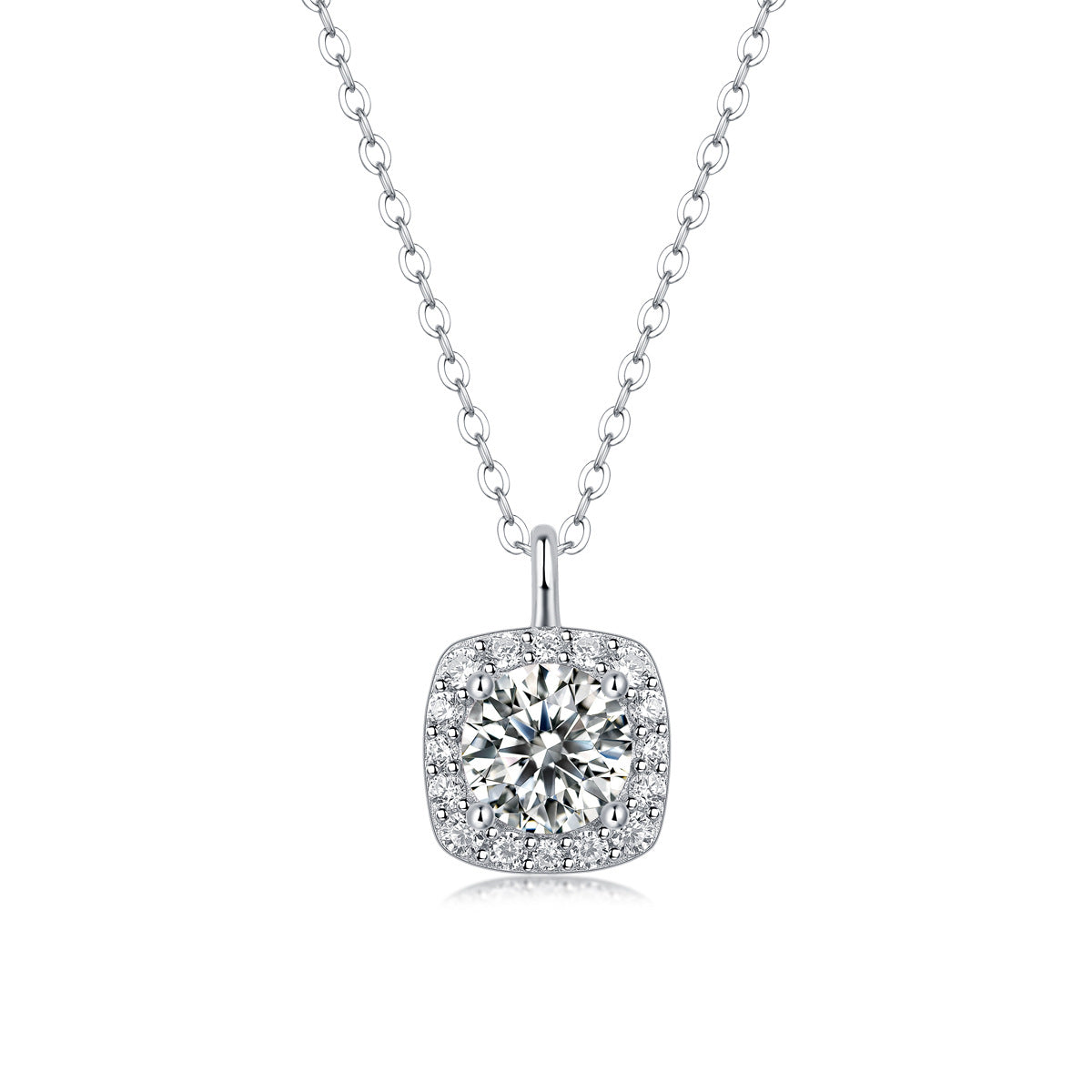 Elegant 925 Sterling Silver Chain Moissanite Geometric Pendant Necklace