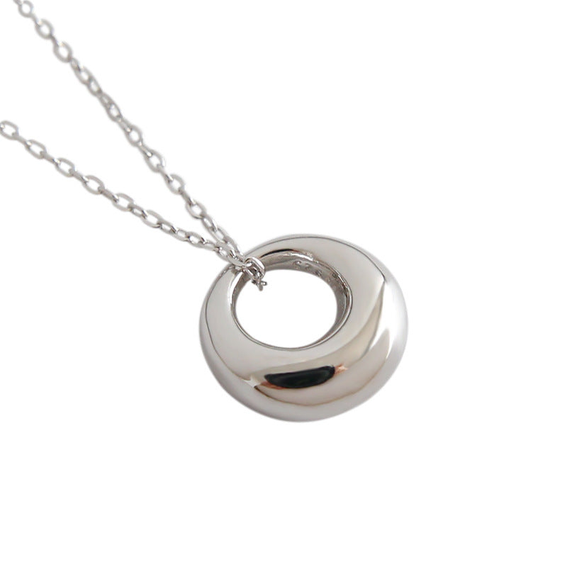 Collar con colgante de dona redonda hueca geométrica minimalista de plata esterlina S925