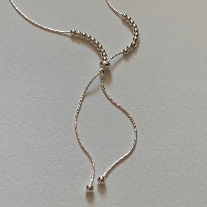 Fashion Round Beads Adjustable Tassels 925 Sterling Silver Necklace