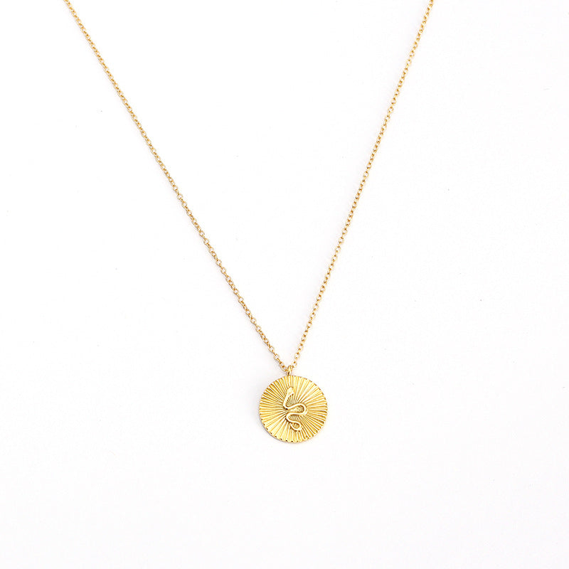Snake Round Disc 925 Sterling Silver Sunburst Texture Coin Chain Pendant Necklace