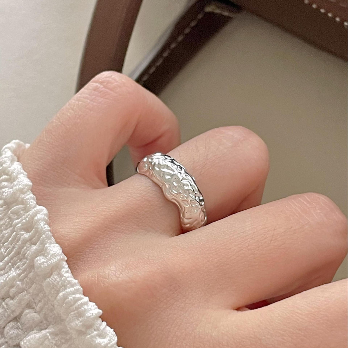 Lady Irregular Pattern 925 Sterling Silver Adjustable Ring