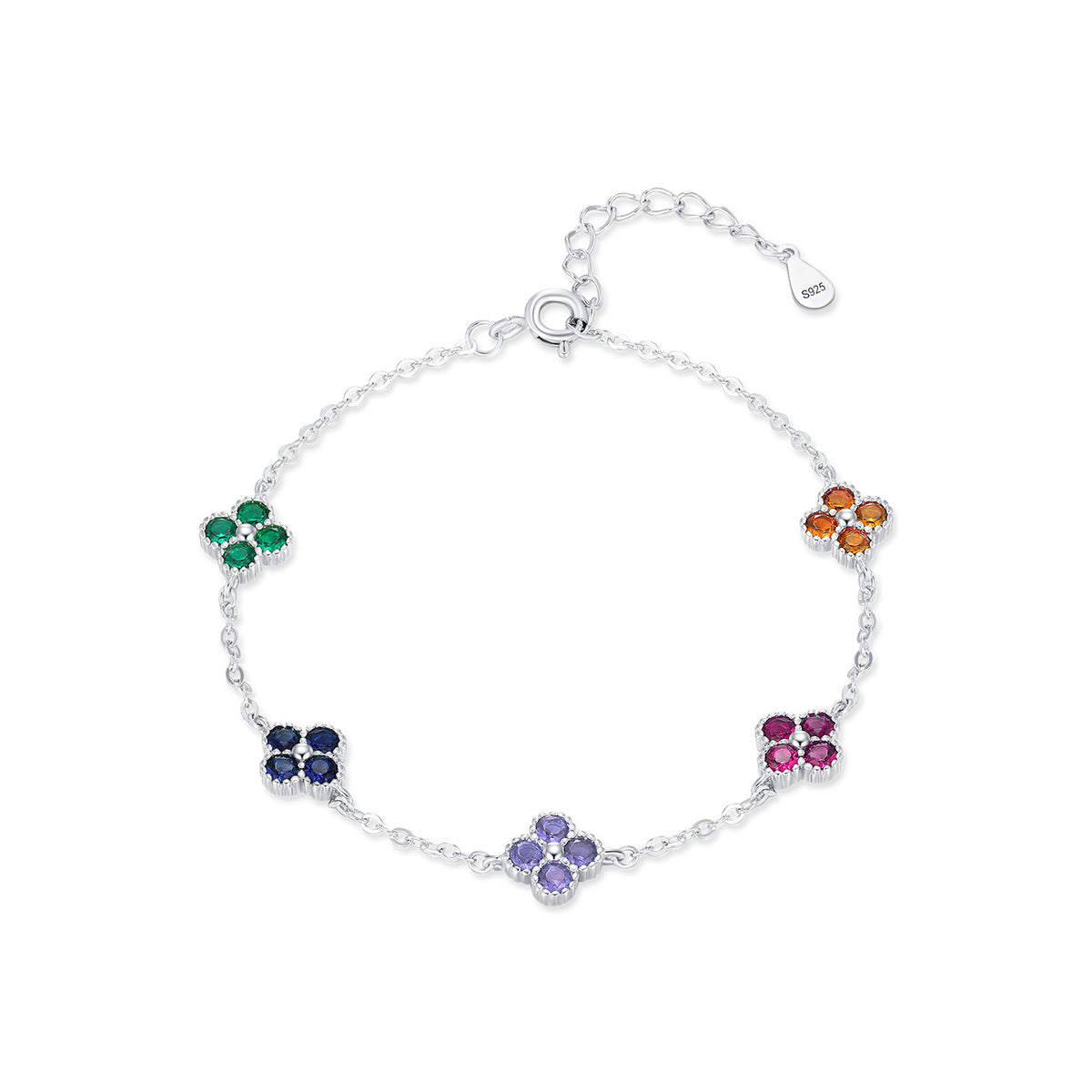 Colorful Four Leaf Clover Cubic Zirconia 925 Sterling Silver Adjustable Bracelet for Women Elegant Fashion Lucky Charm 2025 New Jewelry Anniversary Gift
