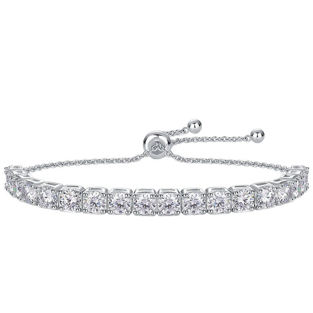 Women 925 Sterling Silver Adjustable Luxury Fashion Jewelry Elegant Moissanite Tennis Bracelet