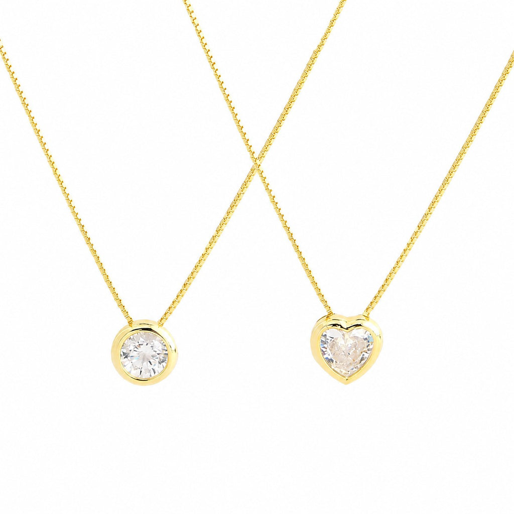 Collar de plata de ley 925 con colgantes de cuentas de circonia cúbica redondos y en forma de corazón