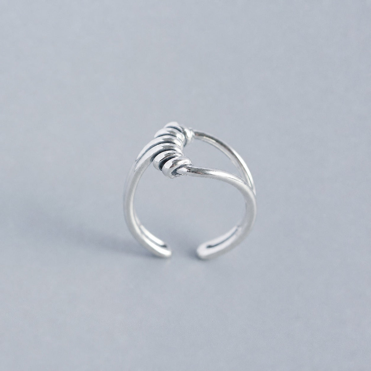 Minimalist Double Vintage Silver S925 Sterling Silver Wrapped Wire Crossover Adjustable Open Ring