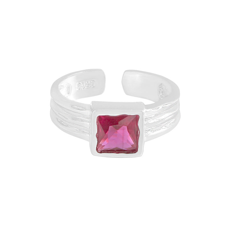 Elegant Red Sqaure CZ Geometry 925 Sterling Silver Adjustable Ring