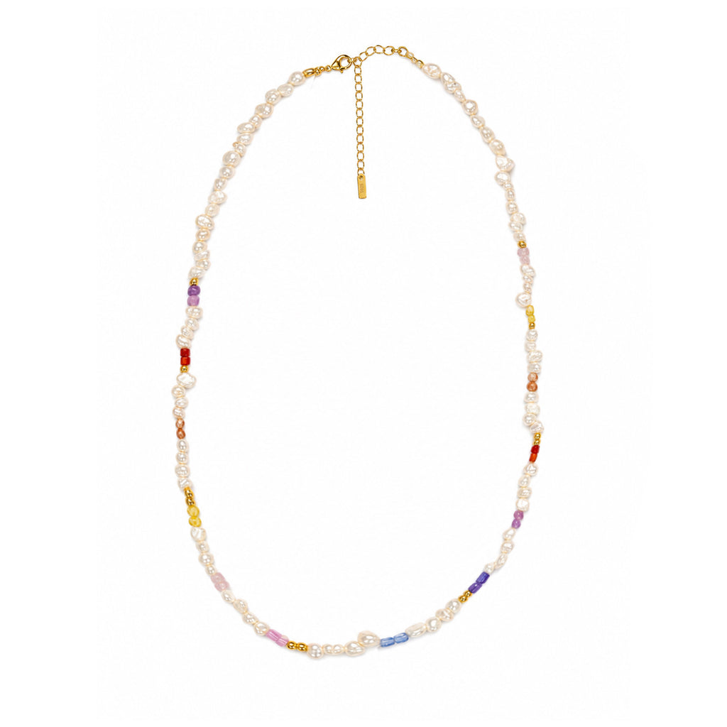 Boho Colorful Faceted Gemstone Irregular Freshwater Pearl Beaded Adjustable Fine Jewelry 925 Sterling Silver Necklace