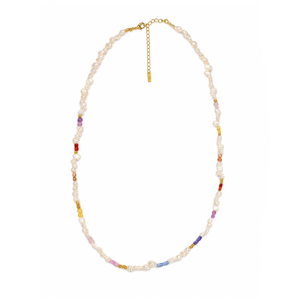 Boho Colorful Faceted Gemstone Irregular Freshwater Pearl Beaded Adjustable Fine Jewelry 925 Sterling Silver Necklace