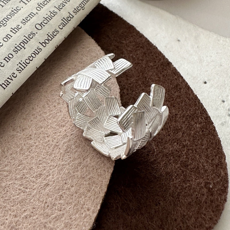 Geometric Pattern Matte Finish 925 Sterling Silver Adjustable Ring