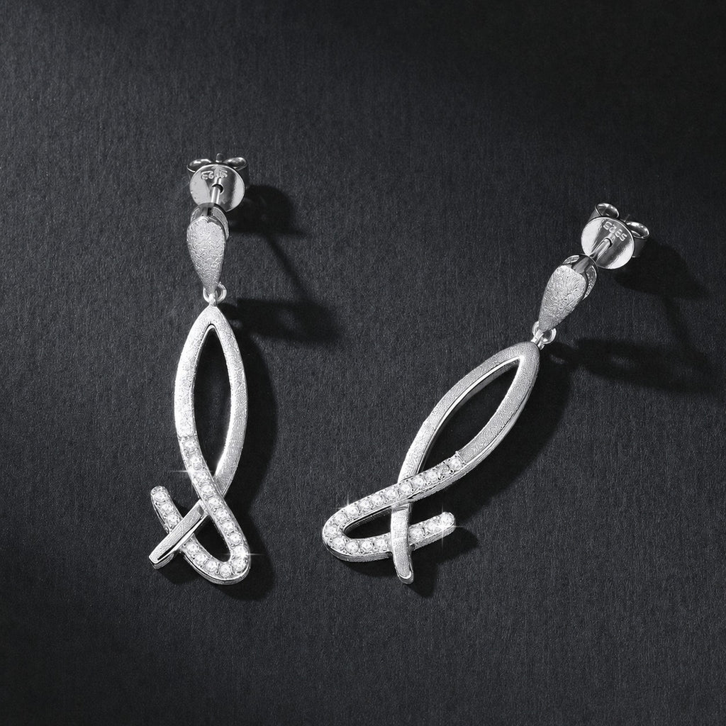 Geometric shape mermaid tail pendant 925 sterling silver drop-style dangle long Earrings