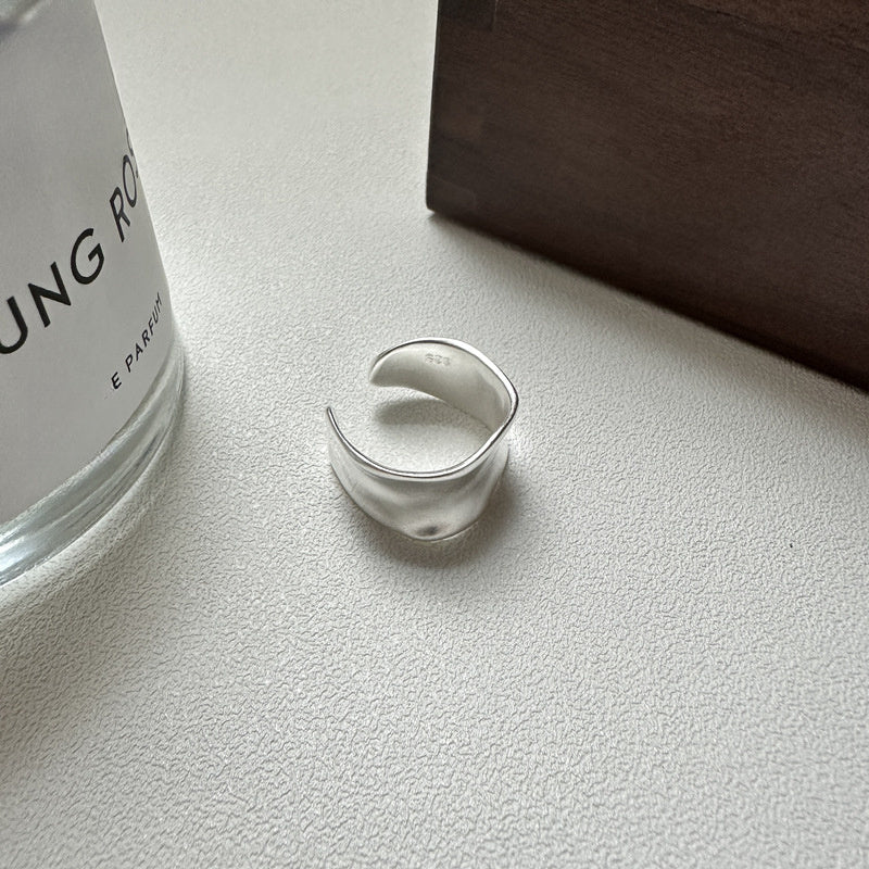 Wide Band Irregular Wave  Silver Color Solid 925 Sterling Silver Adjustable Open Ring